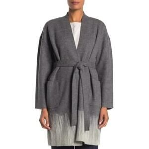 Eileen Fisher Ash Gray Felted Wool Blend Kimono Coat L/XL Belted NWT $498